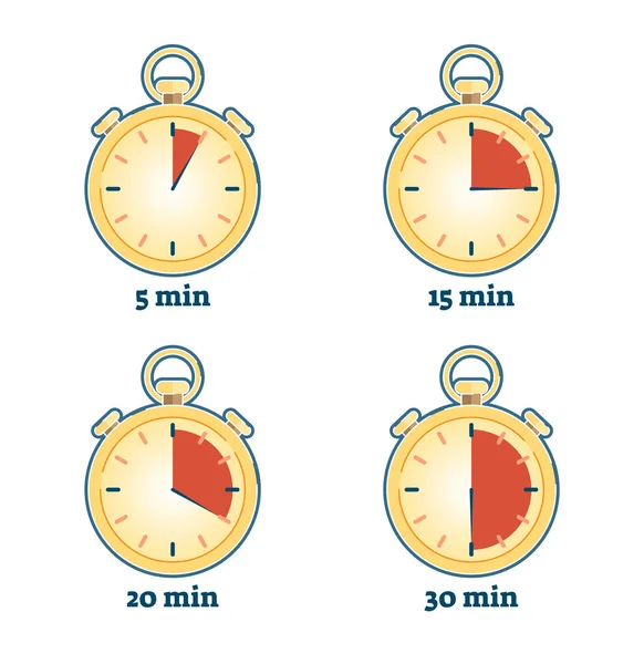 Stoppuhr-Vektor-Illustrationsset mit verschiedenen Timing-Dauer — Stockvektor