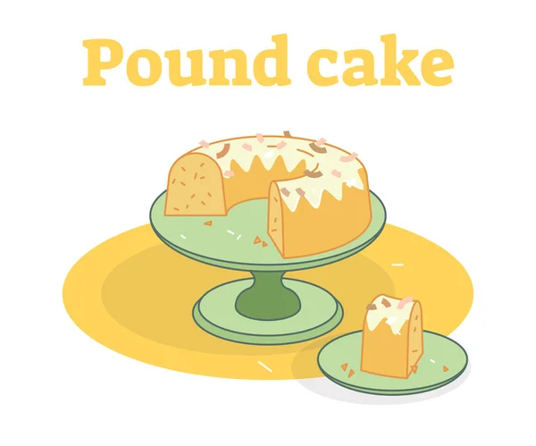 Geglazuurde Pound cake op een illustratie van de plaat — Stockvector