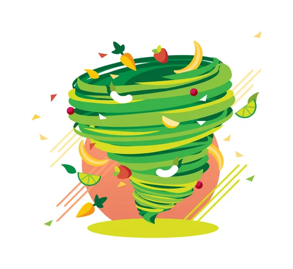 Сумасшедший зелёный здоровый фруктовый вихрь, бешеный витаминный шторм — стоковый вектор