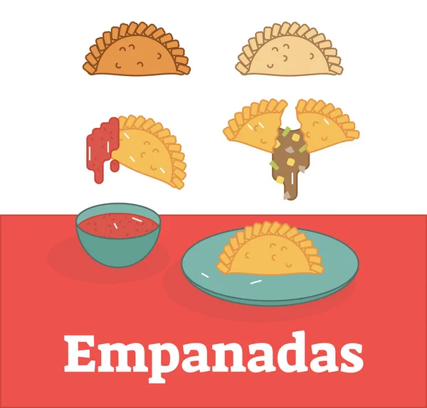 Empanadas düz vektör çizim set — Stok Vektör