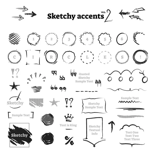 Sketchy hand drawn ink scribble graphic design elements collection - backgrounds, frames, circles, arrows, underlines and various marks. — Stock Vector