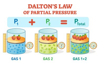Dalton'ın hukuk, örnek bilgi poster kısmi basınç yasa ile kimyasal fizik. Eğitim vektör çizim.