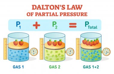 Dalton'ın hukuk, örnek bilgi poster kısmi basınç yasa ile kimyasal fizik. Eğitim vektör çizim.