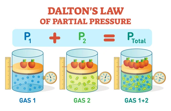 달 튼의 법칙, 화학 물리학 예제 정보 포스터 부분 압력 법칙. 교육 하는 벡터 일러스트 레이 션. — 스톡 벡터