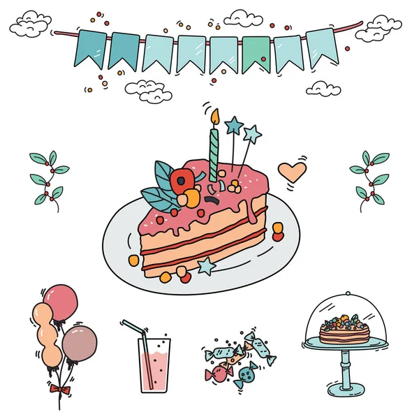 Festa bolo doodle ilustração — Vetor de Stock
