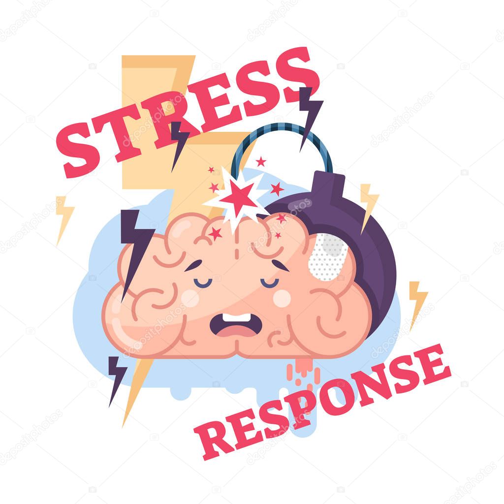 Human stress response system conceptual vector illustration brain character.
