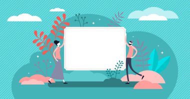 Vektör illüstrasyonu tutuluyor. Düz, küçük, boş poster insanları konsepti.