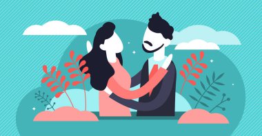 Hug vector illustration. Flat tiny warm greeting process persons concept.