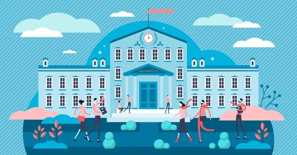 Universiteitsvector illustratie. Klein academisch gebouw personen concept. — Stockvector