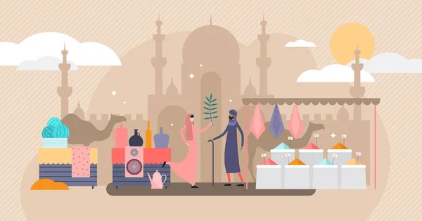 Арабский рынок торговли плоские крошечные лица векторные иллюстрации концепции — стоковый вектор