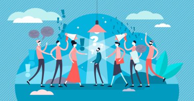 Sosyal baskı vektör illüstrasyonu. Küçük insanlar kavramında toplum saldırısı