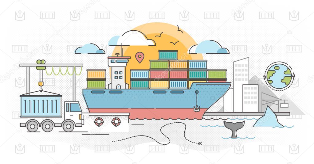 Cargo shipping outline concept vector illustration