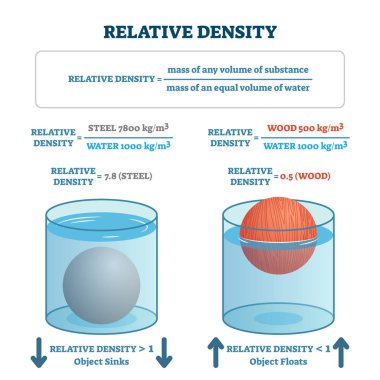 Relative density vector illustration. Labeled floating or sinking scheme. clipart
