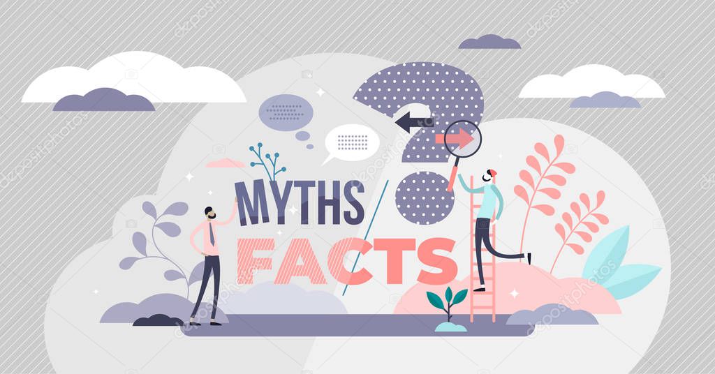 Myths and facts vector illustration. Info accuracy in tiny persons concept.