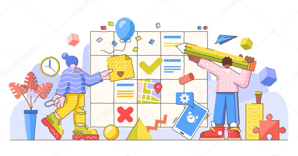 Planning process and control, creative concept illustration