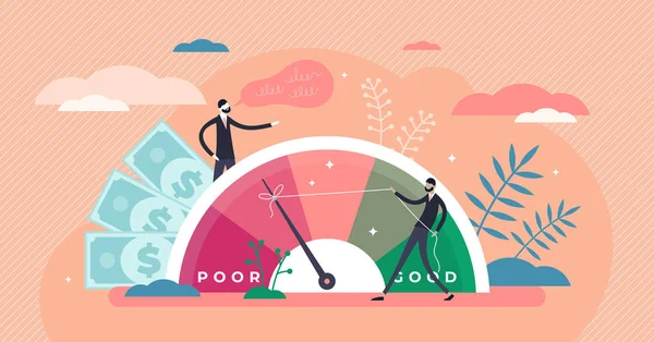 Credit score vector illustration. Wealth evaluation in tiny persons concept — ストックベクタ