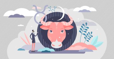 Boğa vektör çizimi. Düz, minicik insan konseptinde astroloji imzası..