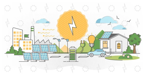 Ilustración del vector de energía solar. Concepto de esquema alternativo de energía ligera . — Archivo Imágenes Vectoriales