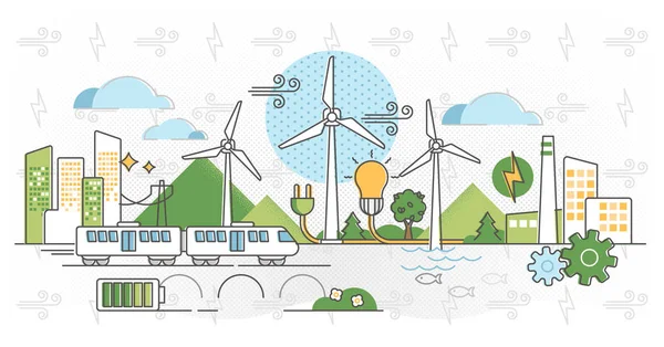 Windenergie vector illustratie. Groene alternatieve energie in grote lijnen — Stockvector