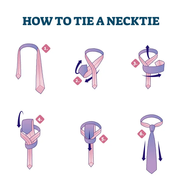 How to tie a necktie explanation steps — Stock Vector