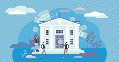 Banka konsepti, düz küçük insanlar vektör çizimi