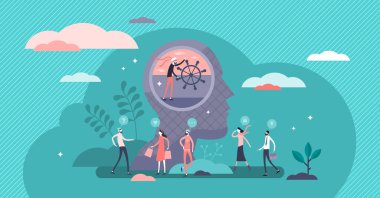 Kendini kontrol konsepti, yassı küçük insan vektör çizimi