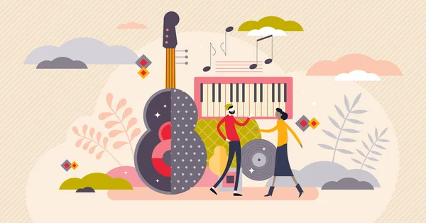 Muziekfestival abstract concept, platte kleine persoon vector illustratie — Stockvector