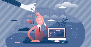 Bıkkın iş konsepti, yassı küçük insan vektör çizimi