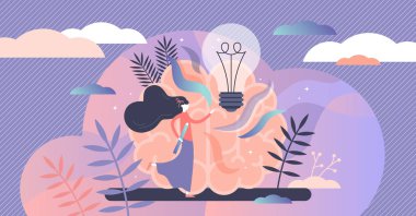Creative abstract brainstorming concept, flat tiny person vector illustration