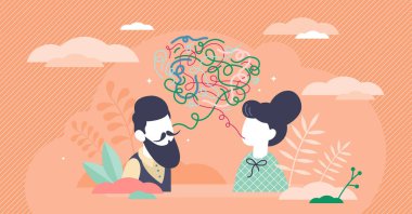 Conversation clutter concept, flat tiny person vector illustration