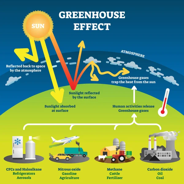 Schemat ilustracji wektora efektu cieplarnianego — Wektor stockowy