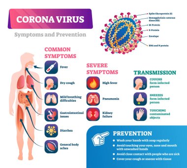 Corona virüsü Covid-19 salgını önemli bilgiler, vektör illüstrasyon bilgileri