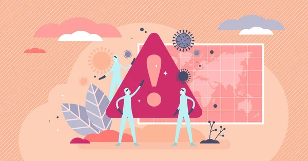 Salgın Uyarı Konsepti, yassı küçük insan vektör çizimi