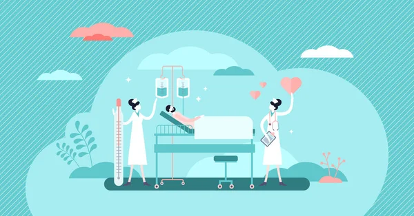 Pflegekrankenhausstoff Konzept, flache winzige Personen Vektor Illustration — Stockvektor