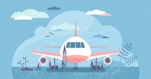 Ilustracja wektora lotnictwa. Koncepcja utrzymania w małych osobach — Wektor stockowy