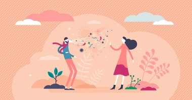 Öksürük ve hapşırma konsepti, yassı küçük insan vektör çizimi