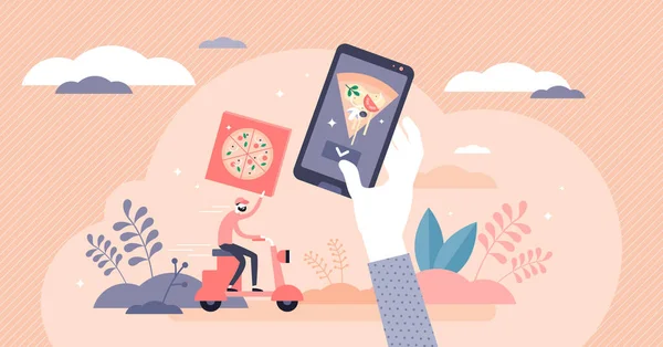 Home food delivery service concept, illustrazione vettoriale persona piatta minuscola — Vettoriale Stock