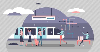 Metro vektör çizimi. Yeraltı tüpü sahnesi Düz küçük insanlar kavramı
