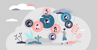 Bağlı ilişkiler vektör illüstrasyonu. Kişiler küçük insanlar konsepti.