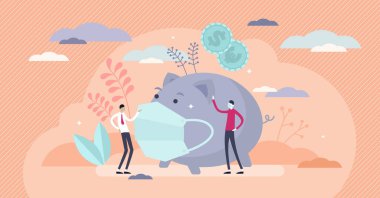 Virüs durgunluk vektör çizimi. Ekonomik kriz minicik insan konsepti