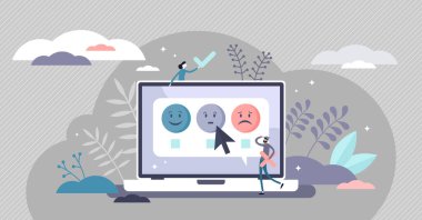 Anket geribildirim konsepti, yassı küçük insan vektör çizimi