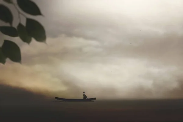 Homem Solitário Viaja Uma Canoa Entre Natureza Espetacular — Fotografia de Stock