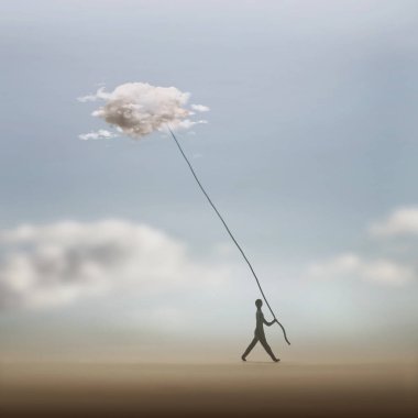 Gerçeküstü adam başarıyla gökyüzünden bir bulut yakalıyor.