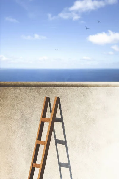 Ladder Passes Wall Door Freedom — Stock Photo, Image