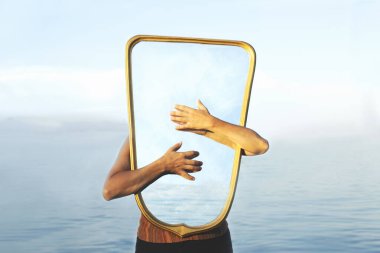 surreal image of a transparent mirror; concept of door to freedom clipart