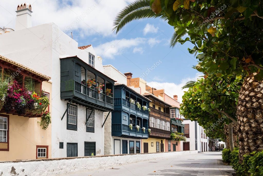 Traditional houses at the city of Santa Cruz de La Palma on the island of La Palma, Canary Islands. 