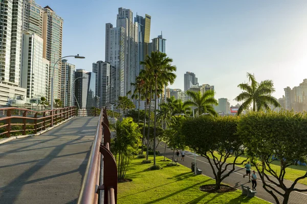 Panama City Ocean Promenada Cinta Costera Balboa Aleja Chodnik Panoramą — Zdjęcie stockowe