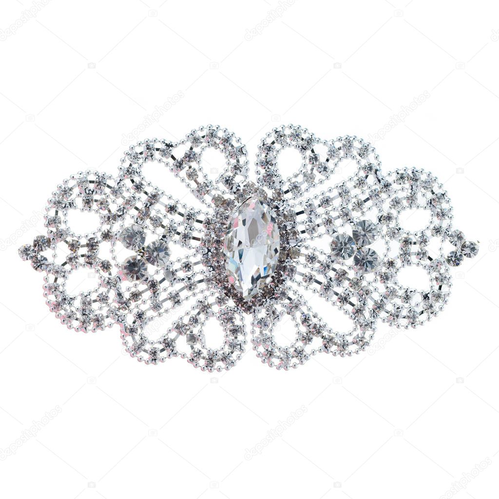 crystal brooch on white background