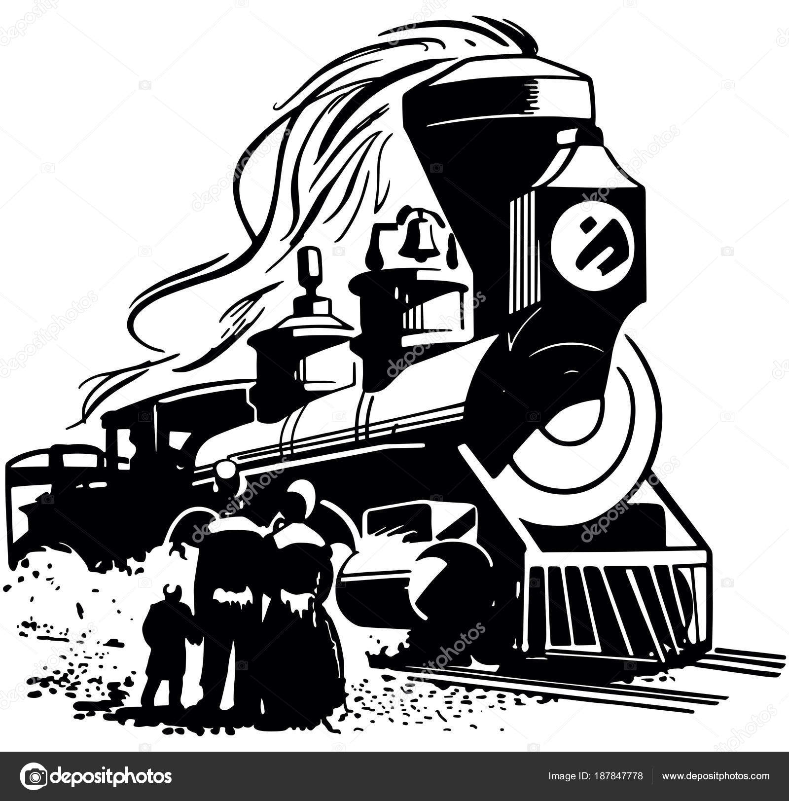 Clipart Steam Locomotive Steam Locomotive Arriving Stock Vector C Retroclipart 187847778