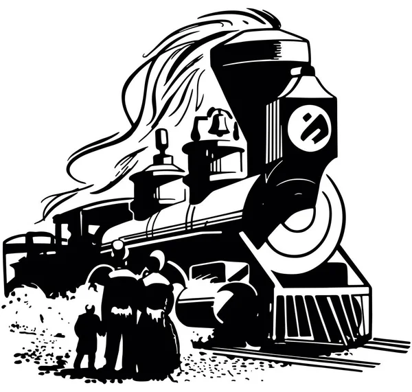 蒸汽机车到达 — 图库矢量图片